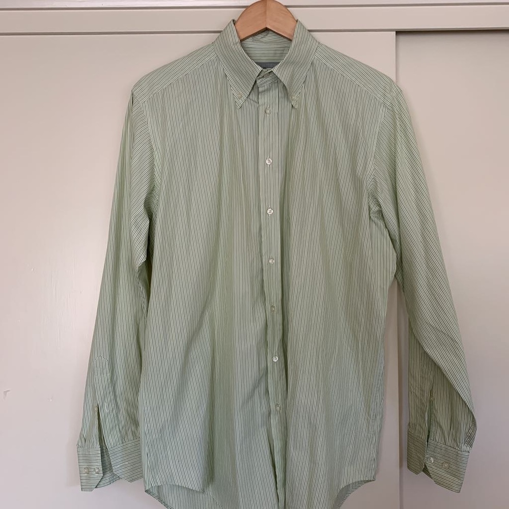 ETRO Mens Shirt Green White Stripe 100% Cotton L